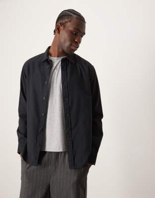 Selected Homme Oversized Flannel Shirt In Black