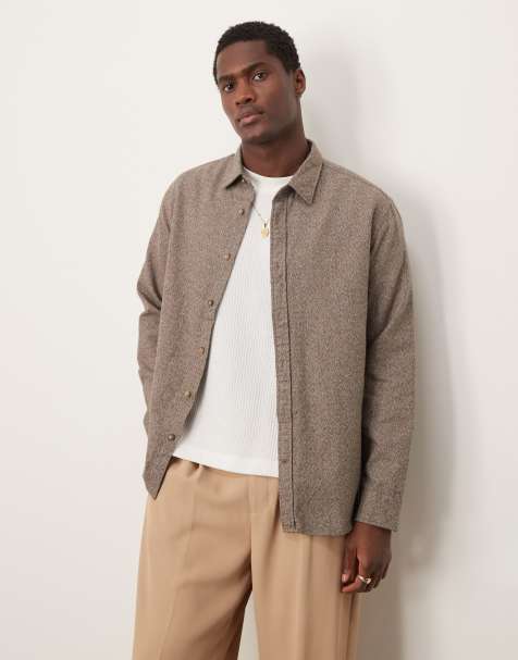 Selected Homme oversized flannel shirt in brown - view 1