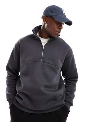 Selected Homme Selected Homme oversized half zip sweashirt in charcoal grey