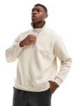 [Selected] Selected Homme oversized half zip sweatshirt in cream-White XS Oatmeal