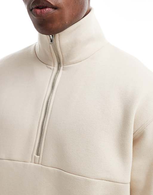 Selected Homme oversized half zip sweatshirt in cream | ASOS Selected Homme oversized half zip sweatshirt in cream | ASOS