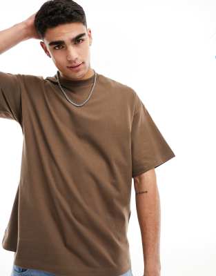 Selected Homme oversized heavy weight t-shirt in brown 