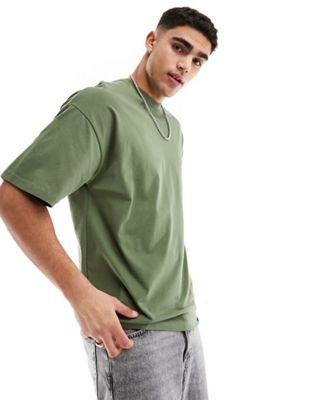 Selected Homme oversized heavy weight t-shirt in khaki
