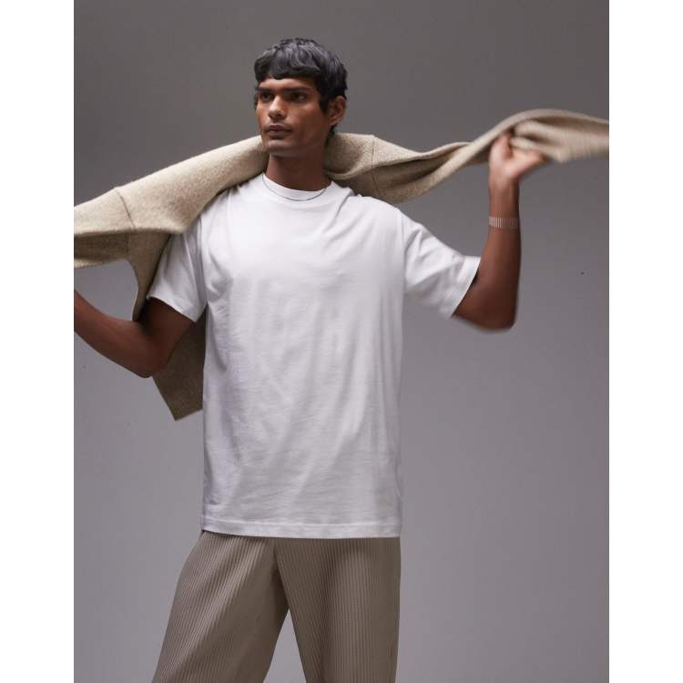 Selected Homme oversized heavy weight t-shirt in white