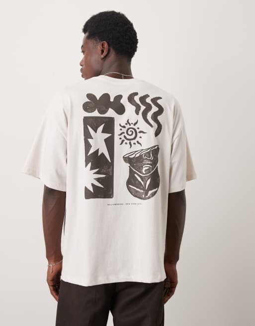 Selected Homme oversized heavy weight t-shirt with art back print in off white