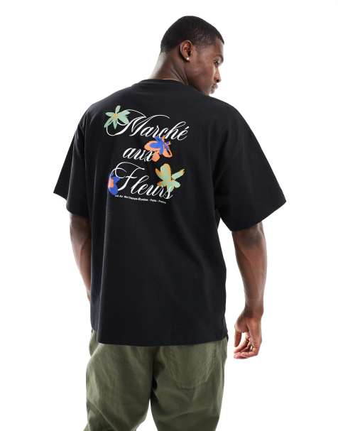 Selected Homme oversized heavy weight t-shirt with floral backprint in black - view 1
