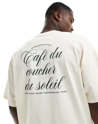 oversized heavy weight T-shirt with script backprint in cream-White