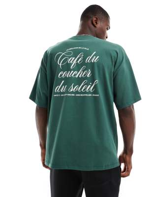 Selected Homme oversized heavy weight T-shirt with script backprint in green