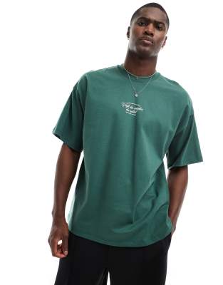 Selected Homme Oversized Heavy Weight T-shirt With Script Backprint In Green