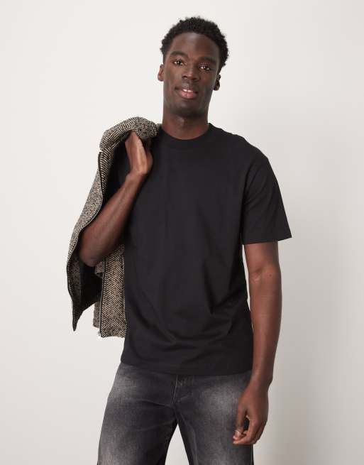 Selected Homme oversized heavyweight T shirt in black