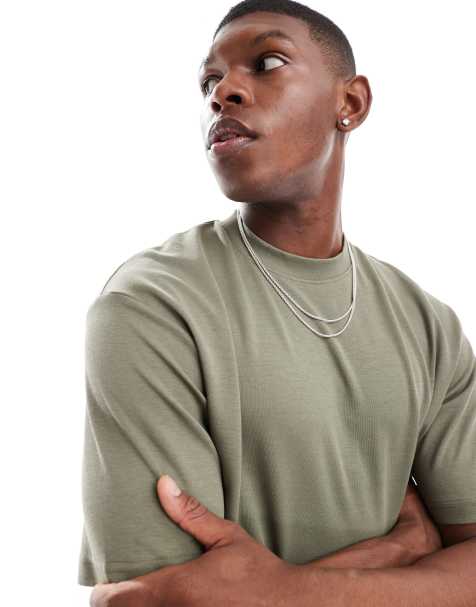 Selected Homme oversized heavyweight t-shirt in tan - view 1