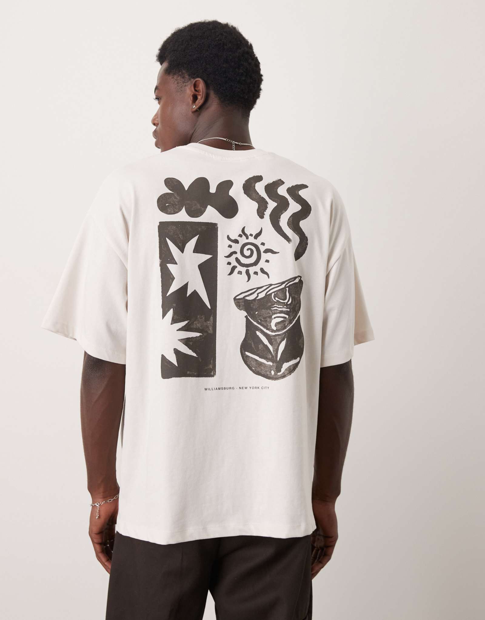 Белая футболка Selected Homme oversize heavyweight с художественным принтом сзади