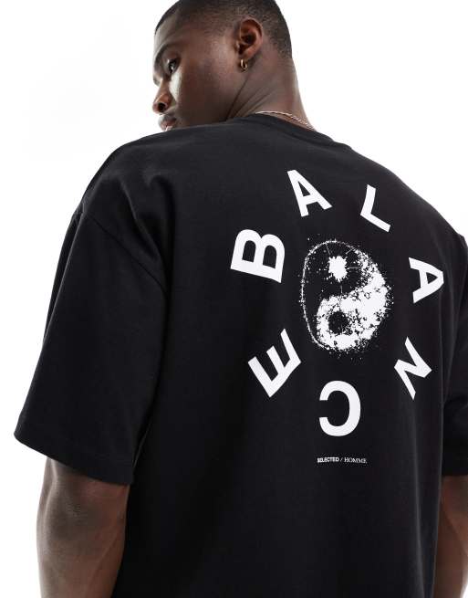 Selected Homme oversized heavyweight t-shirt with balance back print in black