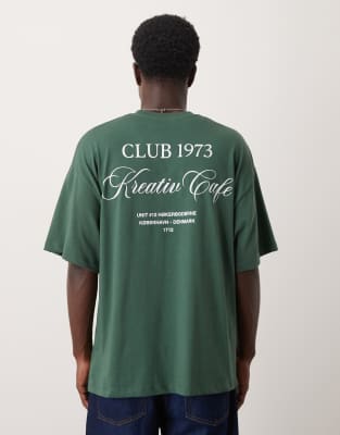 Selected Homme Oversized Heavyweight T-shirt With Club Print In Green