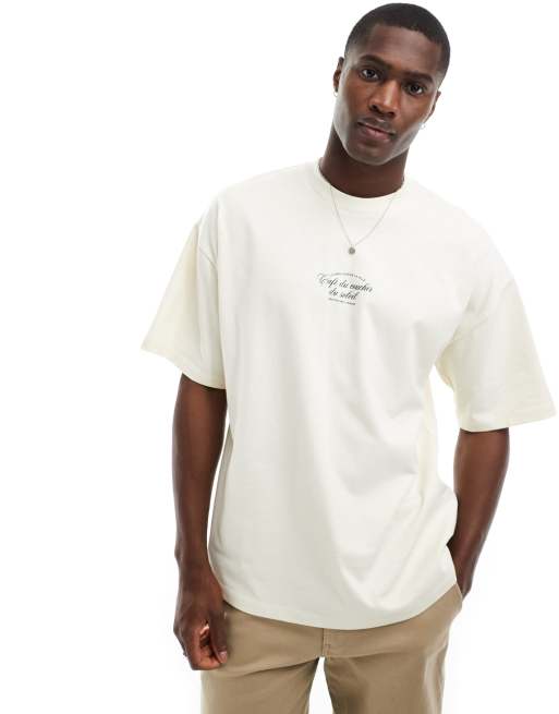 Selected Homme oversized heavyweight t-shirt with script back print in cream, 2 of 4