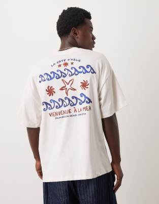 oversized heavyweight T-shirt with sea back print in off-white