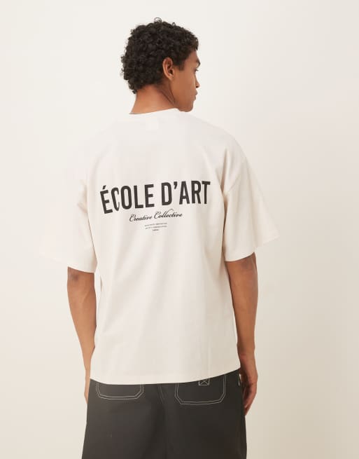 Selected Homme oversized heavyweight t-shirt with text back print in cream