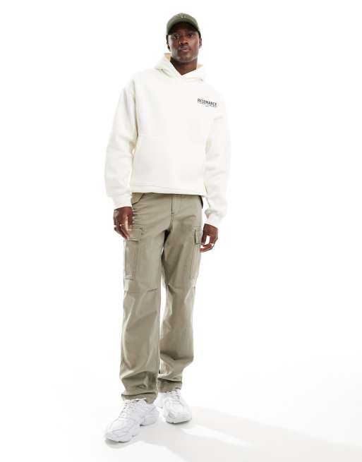 Selected Homme oversized hoodie in cream with text back print, 3 of 4
