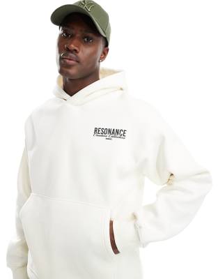 oversized hoodie in cream with text backprint-White