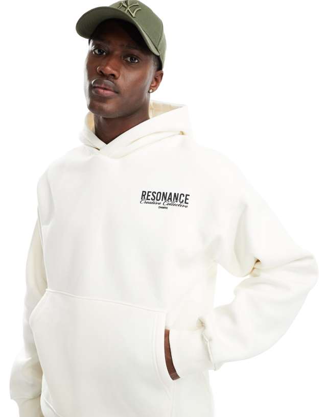 Selected Homme - oversized hoodie in cream with text backprint