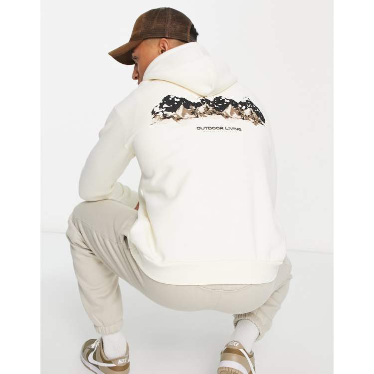 Selected Homme oversized hoodie with mountain back print in beige