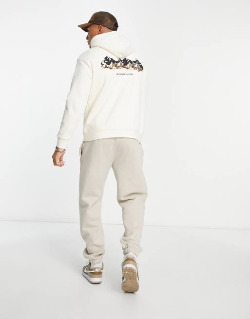 Selected Homme oversized hoodie with mountain back print in beige