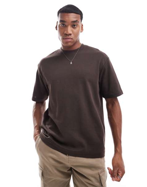 Selected Homme - Oversized, kraftig T-shirt i brun - view 1