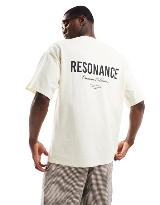 Selected Homme - Oversized, kraftig T-shirt med tekstprint på ryggen i cremehvid