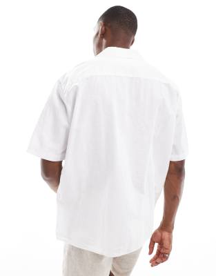 Selected Homme oversized linen mix revere collar shirt in white