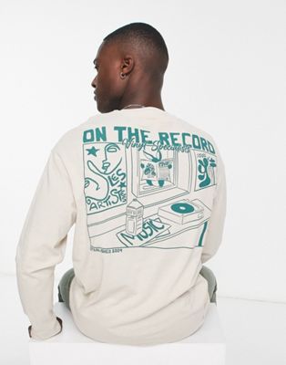 Selected Homme oversized long sleeve t-shirt with record back print in off white