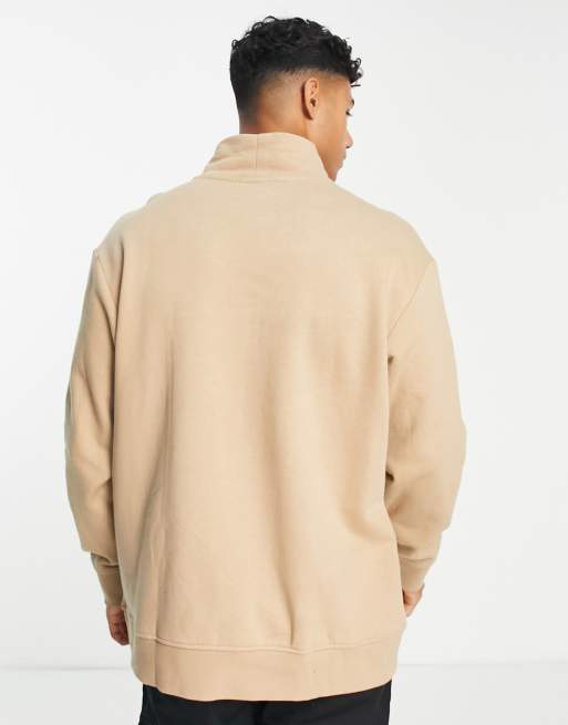 Selected Homme oversized mock neck sweat with logo in beige