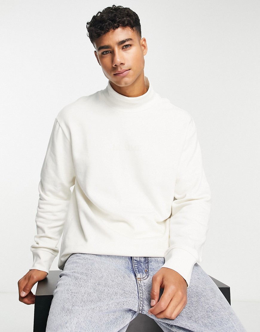 Selected Homme oversized mock neck sweat with logo in off white