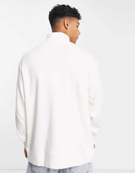 Selected Homme oversized mock neck sweat with logo in off white