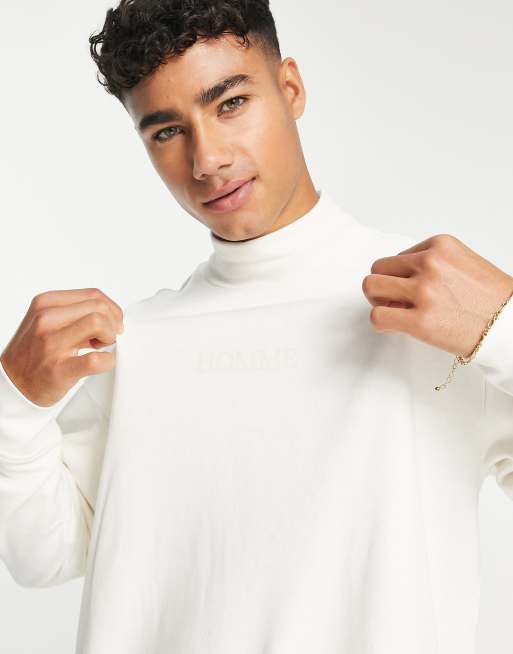 White mock 2024 neck top mens