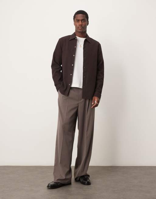 Selected Homme - Oversized og brun skjorte med vaffeltekstur 