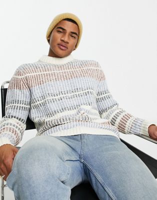 Selected Homme oversized ombre stripe knit jumper in ecru