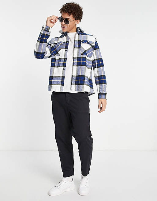  Selected Homme oversized overshirt in blue check 