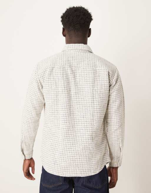 Selected Homme oversized overshirt in cream check | ASOS