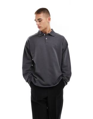 Selected Selected Homme oversized polo shirt in dark grey