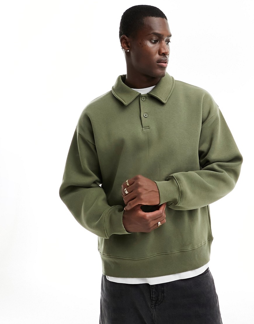 Selected Homme Oversized Polo Sweater In Khaki-green