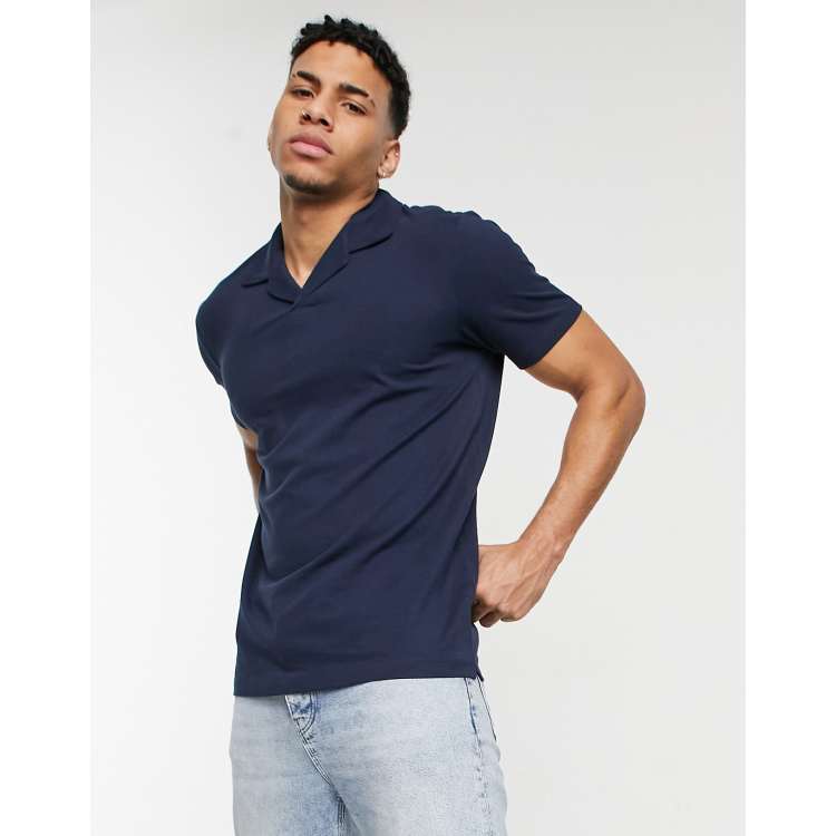 Selected Homme oversized revere collar polo in navy