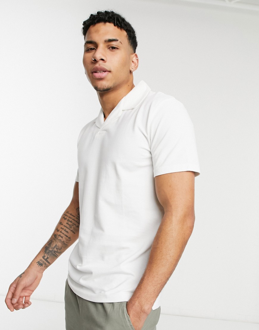 Selected Homme oversized revere collar polo in white