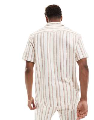 Selected Homme Oversized Revere Collar Textured Shirt In White