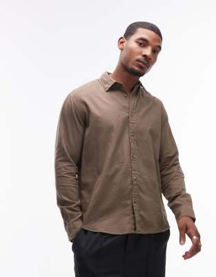 oversized shirt in dark tan-Brown