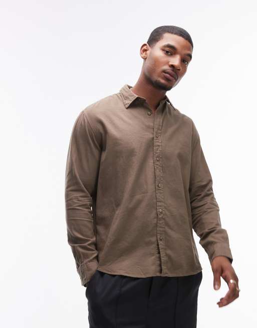 Selected Homme oversized shirt in dark tan ASOS