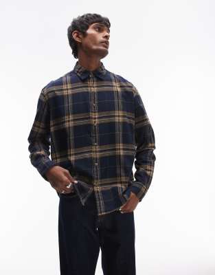 Selected Homme oversized shirt in navy yellow check-Multi