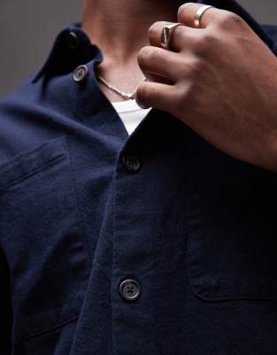 Selected Homme Oversized Shirt With Pockets In Navy