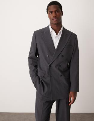 Selected Homme oversized suit jacket in grey pin stripe