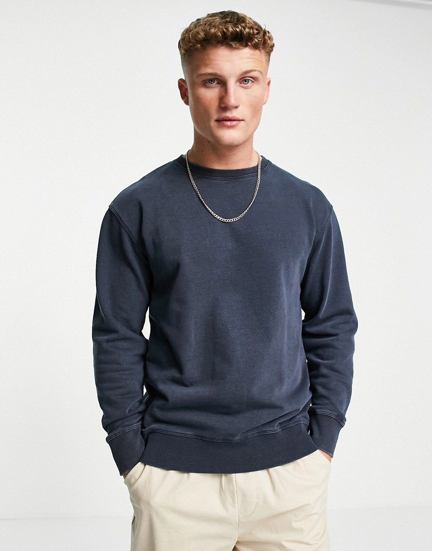 Selected Homme oversized sweat in washed navy