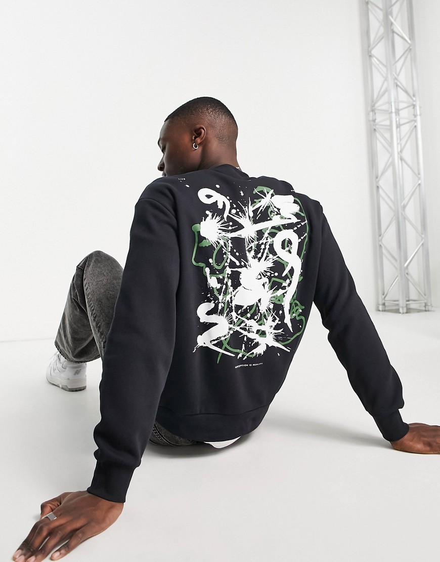 Selected Homme oversized sweat with art back print in black